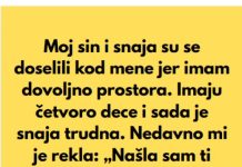 “Sin i snaha su se doselili u moju kucu, jer imam mnogo prostora, a sada mi je snaha rekla da mi je nasla sobu da iznajme mi…”
