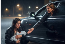 Kiša je padala u plahte, natapajući moju tanku jaknu dok sam sjedila na pločniku s novorođenim sinom u naručju.