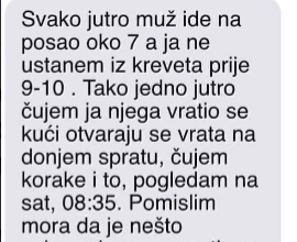 Moram priznati da moj suprug na posao odlazi oko 7 sati ujutro, dok ja inače ne ustajem iz kreveta do 9-10 sati.